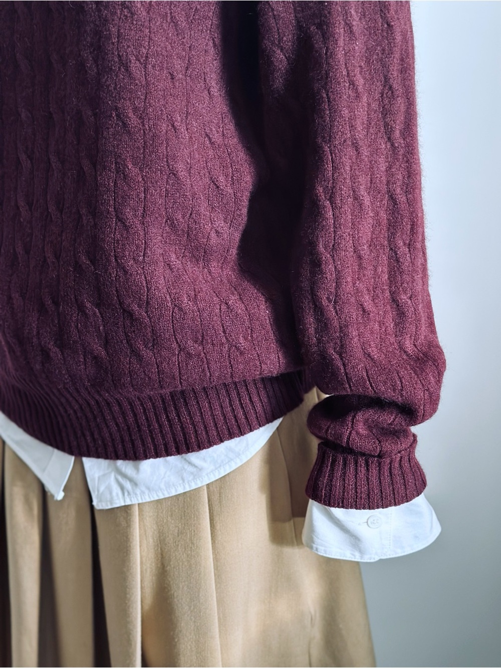 Polo Ralph Lauren Premium 100% Cashmere Cable Knit Sweater – Size L – Burgundy